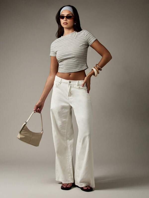 Missguided MISSGUIDED Ribbed Striped Short Sleeve Crop Tee