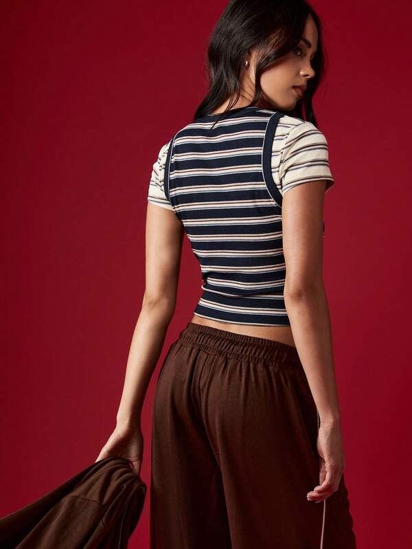 Missguided MISSGUIDED Ribbed Striped Tank Top With Layered T-Shirt