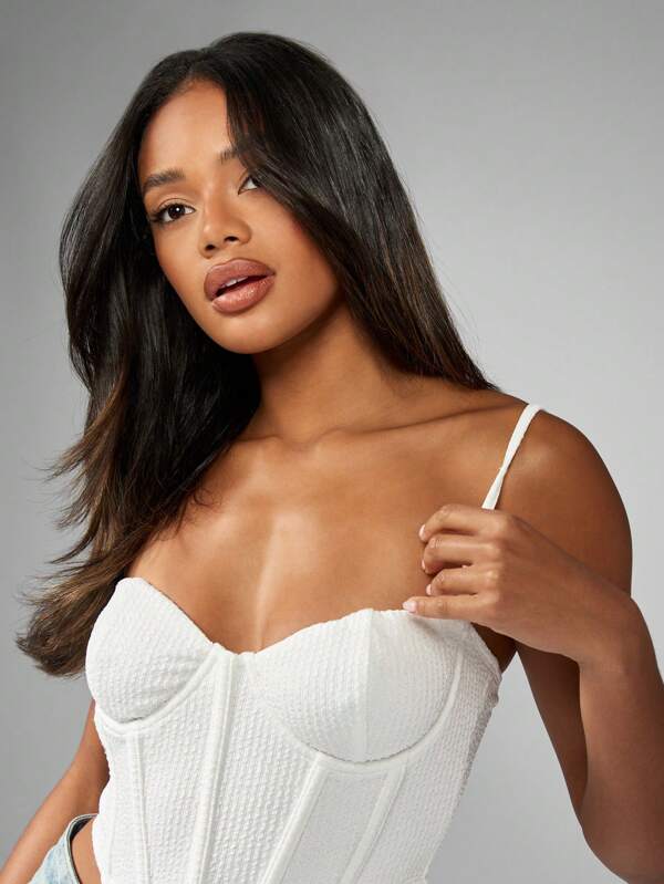 Missguided MISSGUIDED Ribbed Structured Corset Style Crop Tank Top