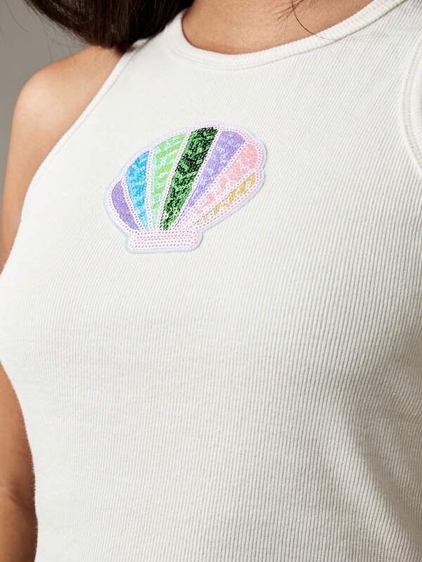 Missguided MISSGUIDED Ribbed Tank Top With Rainbow Shell Sequin Patch