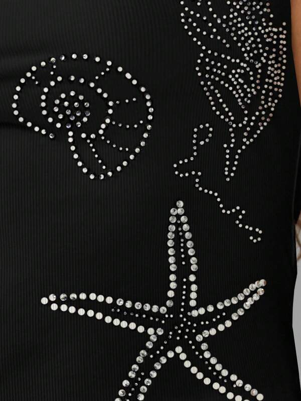 Missguided MISSGUIDED Ribbed Tank Top With Rhinestone Shell Design