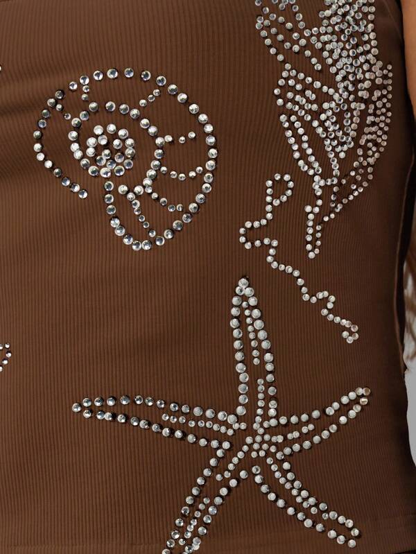 Missguided MISSGUIDED Ribbed Tank Top With Rhinestone Starfish Pattern