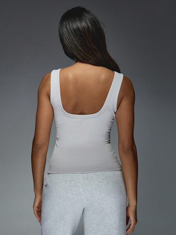 Missguided MISSGUIDED Ribbed Tank Top With Square Neck Logo Detail