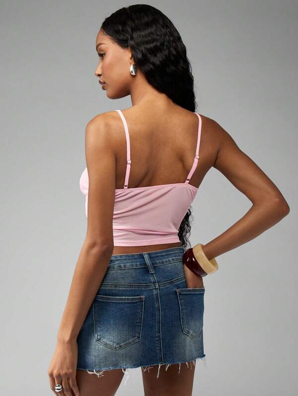 Missguided MISSGUIDED Ribbed Tie Front Spaghetti Strap Camisole