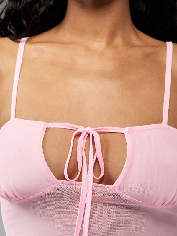 Missguided MISSGUIDED Ribbed Tie Front Spaghetti Strap Camisole