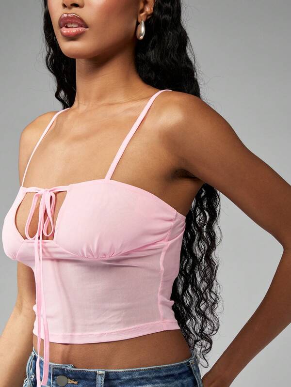 Missguided MISSGUIDED Ribbed Tie Front Spaghetti Strap Camisole