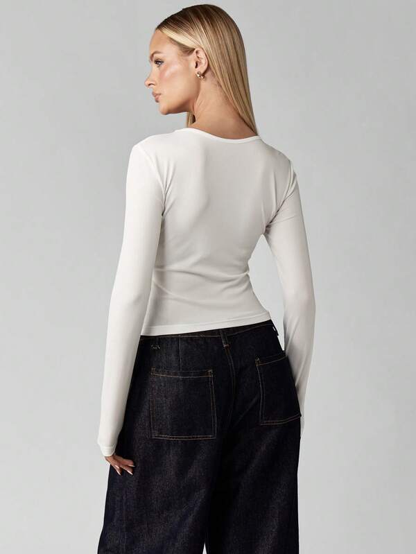 Missguided MISSGUIDED Ribbed Top With Metallic Grommet Neckline