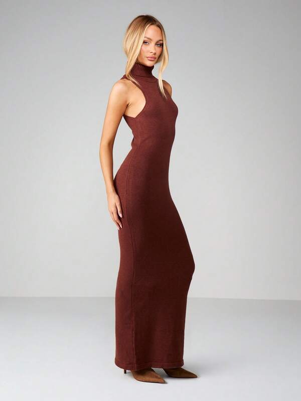 Missguided MISSGUIDED Ribbed Turtleneck Sleeveless Maxi Dress