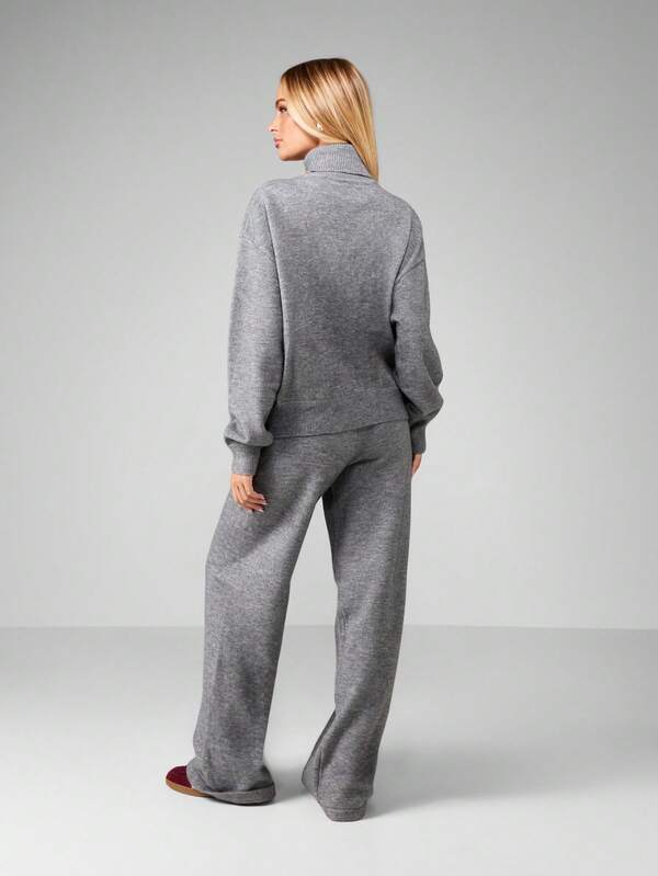 Missguided MISSGUIDED Roll Neck Knitted Jumper And Wide Leg Trousers Set