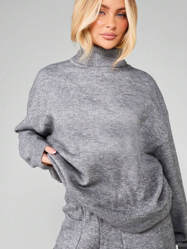 Missguided MISSGUIDED Roll Neck Knitted Jumper And Wide Leg Trousers Set