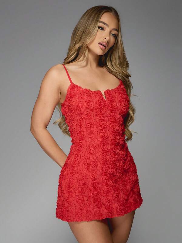 Missguided MISSGUIDED Rosette Textured Mini Dress With Spaghetti Straps