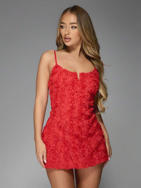 missguided MISSGUIDED Rosette Textured Mini Dress With Spaghetti Straps