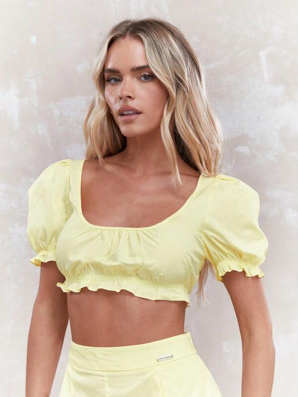 Missguided MISSGUIDED Ruched Balloon Sleeves Crop Top And Pleated Shorts Co-Ord Set