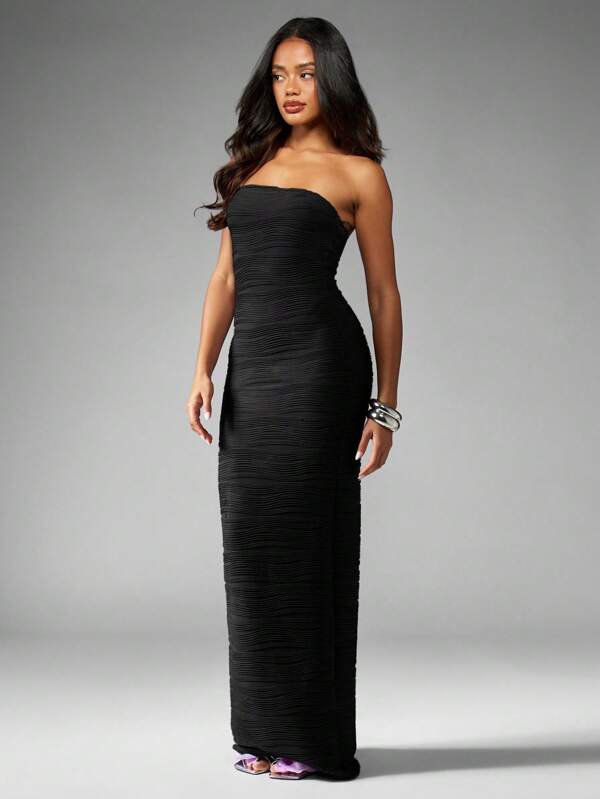 Missguided MISSGUIDED Ruched Bandeau Strapless Bodycon Maxi Dress Floor Length