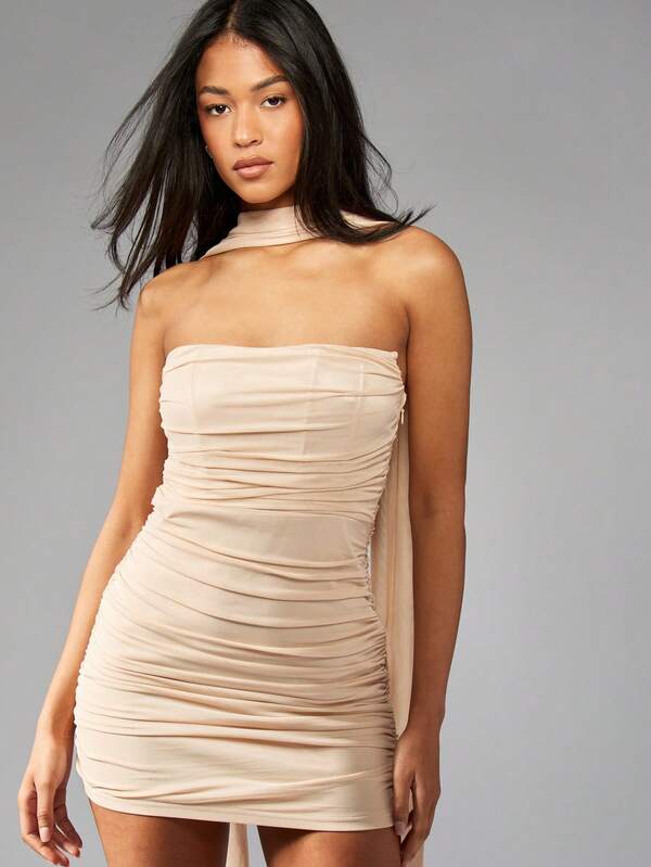 Missguided MISSGUIDED Ruched Bandeau Strapless Stretch Mini Dress