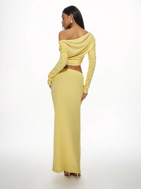 Missguided MISSGUIDED Ruched Bodycon Crop Top High Slit Maxi Skirt Set