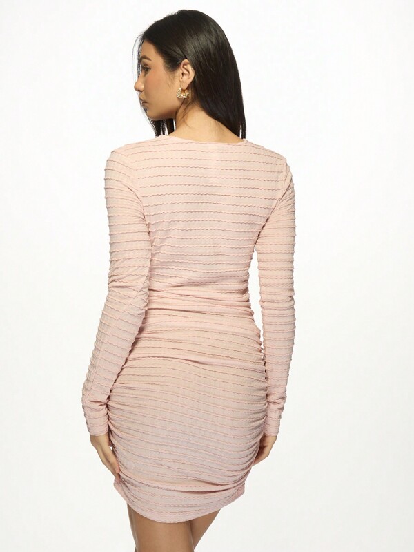 Missguided MISSGUIDED Ruched Bodycon Long Sleeve Mini Dress With Double Ring Cut-Out