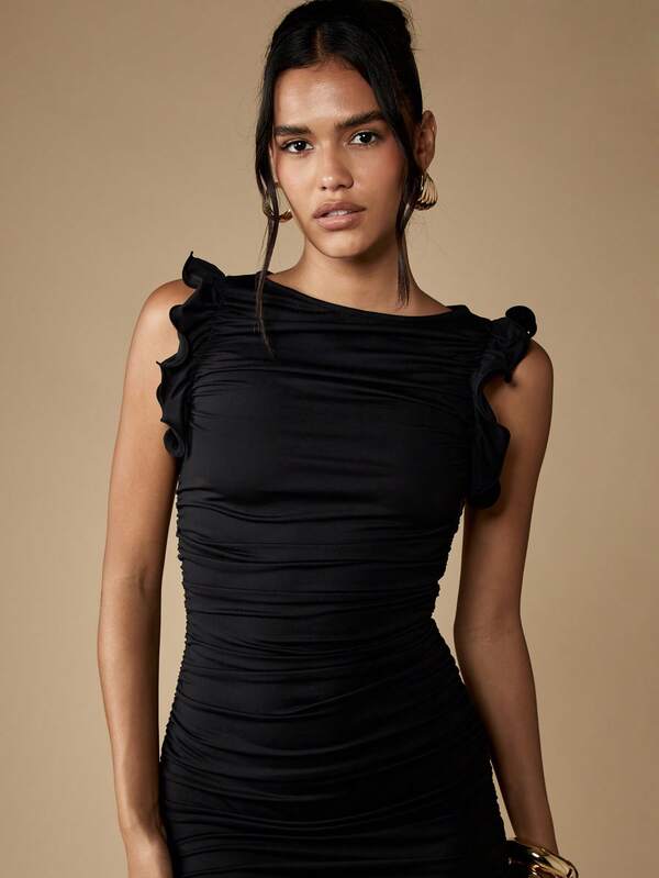 Missguided MISSGUIDED Ruched Bodycon Mini Dress With Ruffled Shoulders