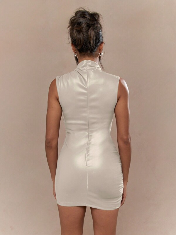 Missguided MISSGUIDED Ruched Bodycon PU Leather Look Mini Dress