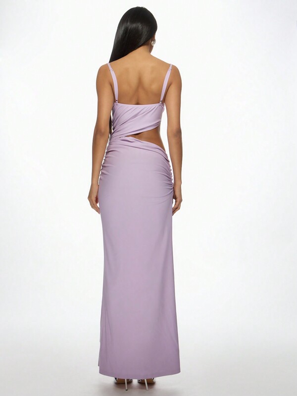 Missguided MISSGUIDED Ruched Bodycon Spaghetti Strap Cut Out Waist Floor Length Maxi Dress