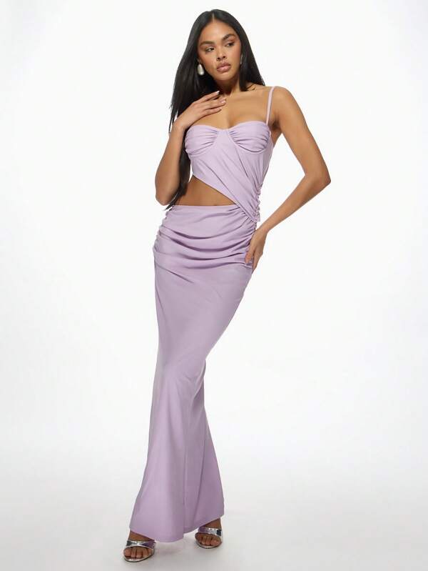 missguided MISSGUIDED Ruched Bodycon Spaghetti Strap Cut Out Waist Floor Length Maxi Dress