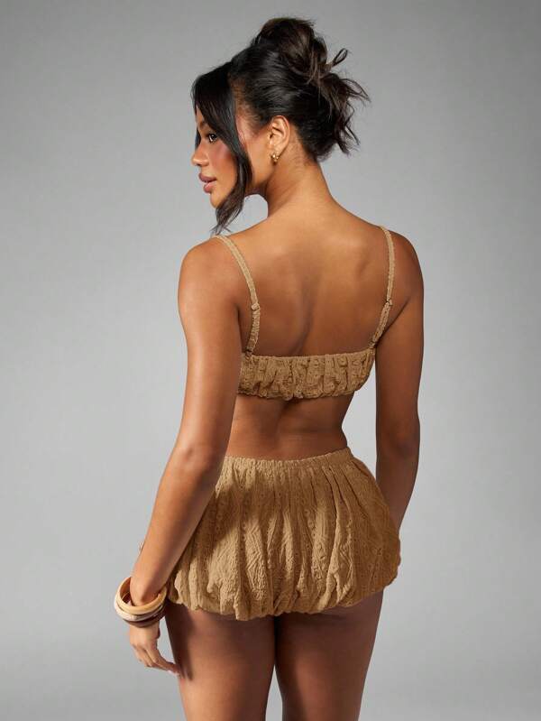 Missguided MISSGUIDED Ruched Broderie Anglaise Puffball Shorts Co Ord With Bandeau Top
