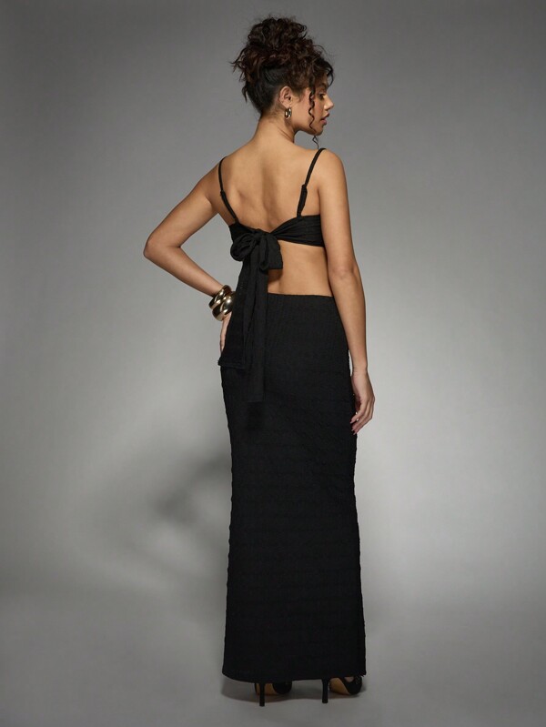 Missguided MISSGUIDED Ruched Bubble Texture Bralet Maxi Skirt Two-Piece Set