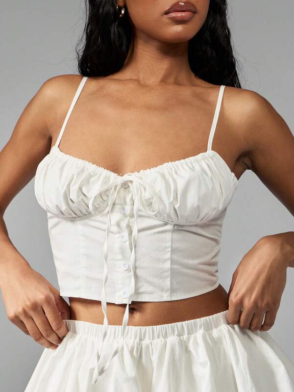 Missguided MISSGUIDED Ruched Bust Corset Style Cami Tank Top With Adjustable Straps