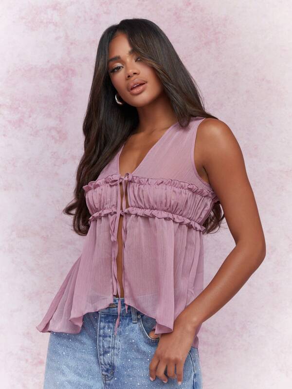 missguided MISSGUIDED Ruched Bust Detail Sleeveless Open Front Top