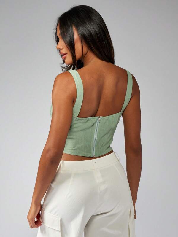 Missguided MISSGUIDED Ruched Bust Linen Bustier Corset Tank Top