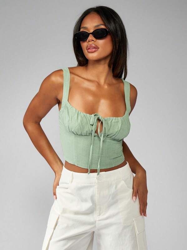 Missguided MISSGUIDED Ruched Bust Linen Bustier Corset Tank Top