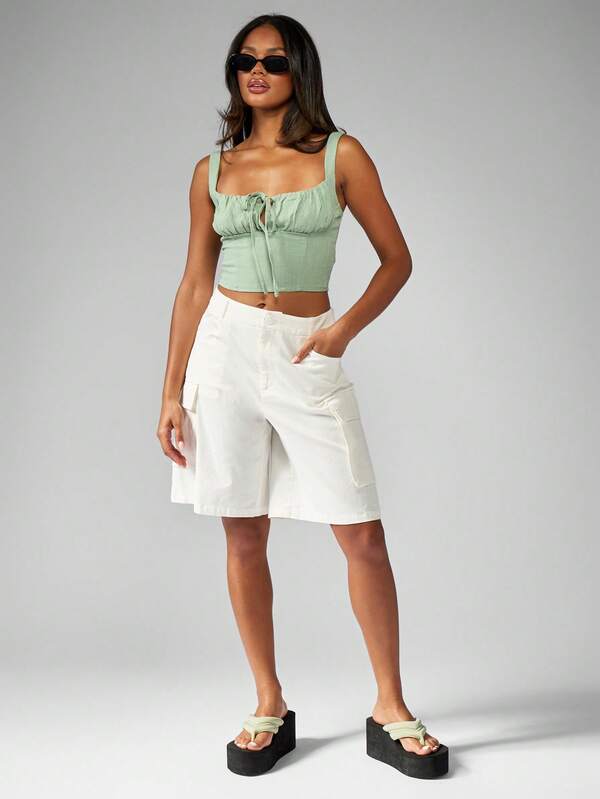 Missguided MISSGUIDED Ruched Bust Linen Bustier Corset Tank Top