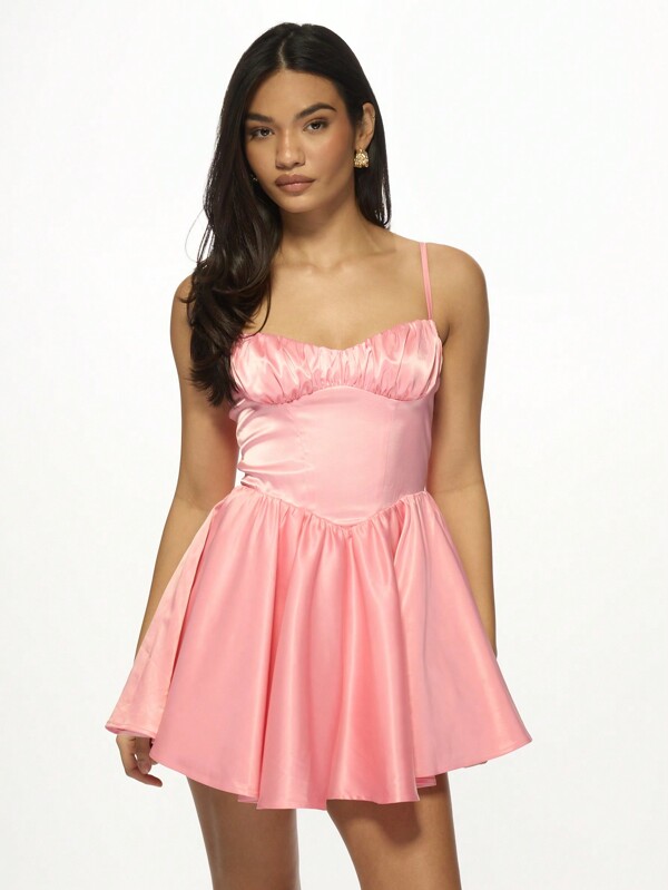 missguided MISSGUIDED Ruched Bust Satin Sweetheart Neckline Mini Dress