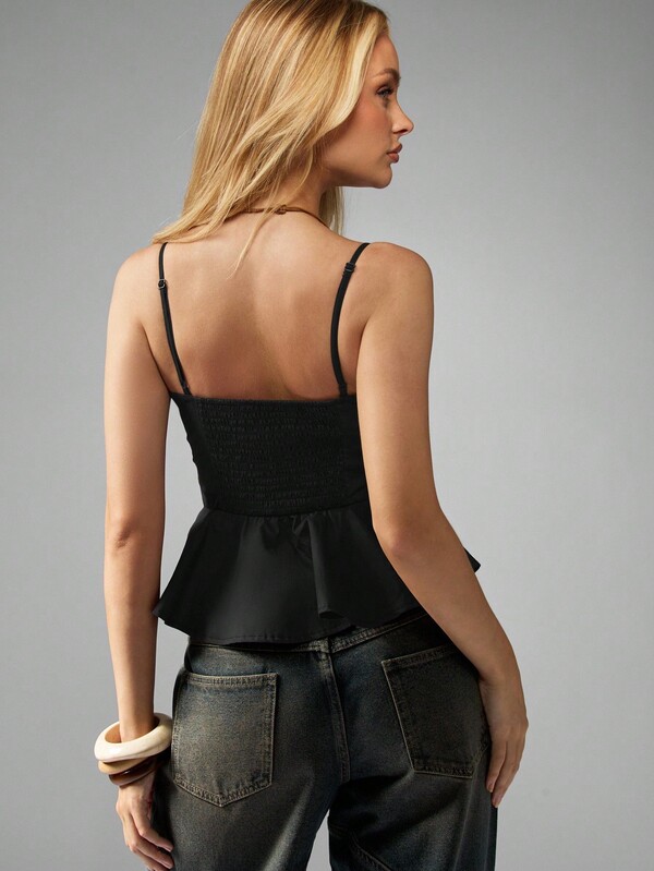 Missguided MISSGUIDED Ruched Bustier Top With Peplum Hem And Spaghetti Straps