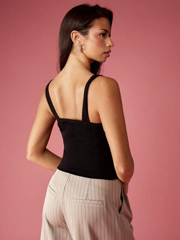 Missguided MISSGUIDED Ruched Front Square Neck Tank Top With Wide Straps