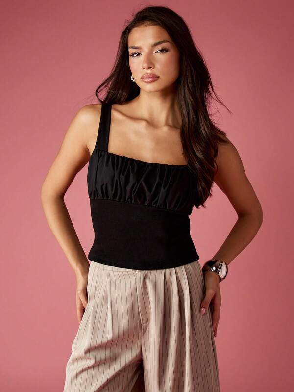 missguided MISSGUIDED Ruched Front Square Neck Tank Top With Wide Straps
