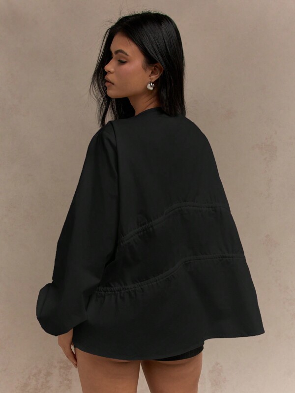 Missguided MISSGUIDED Ruched Front Tie Blouse With Balloon Sleeves