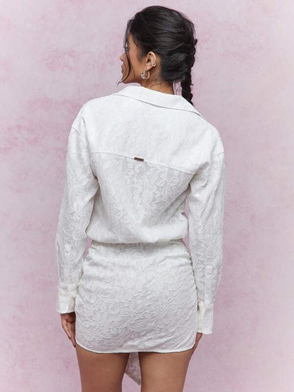 Missguided MISSGUIDED Ruched Lace Wrap Dress Detail Shirt Mini Dress