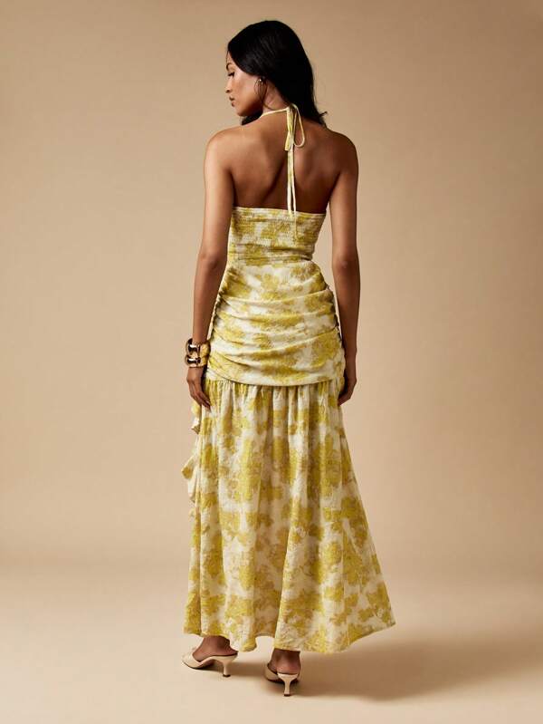 Missguided MISSGUIDED Ruched Maxi Dress With Corset Bodice And Ruffled High Low Hem