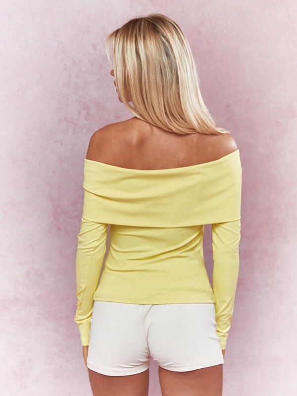 Missguided MISSGUIDED Ruched Off-Shoulder Long Sleeves Fitted Bardot Top