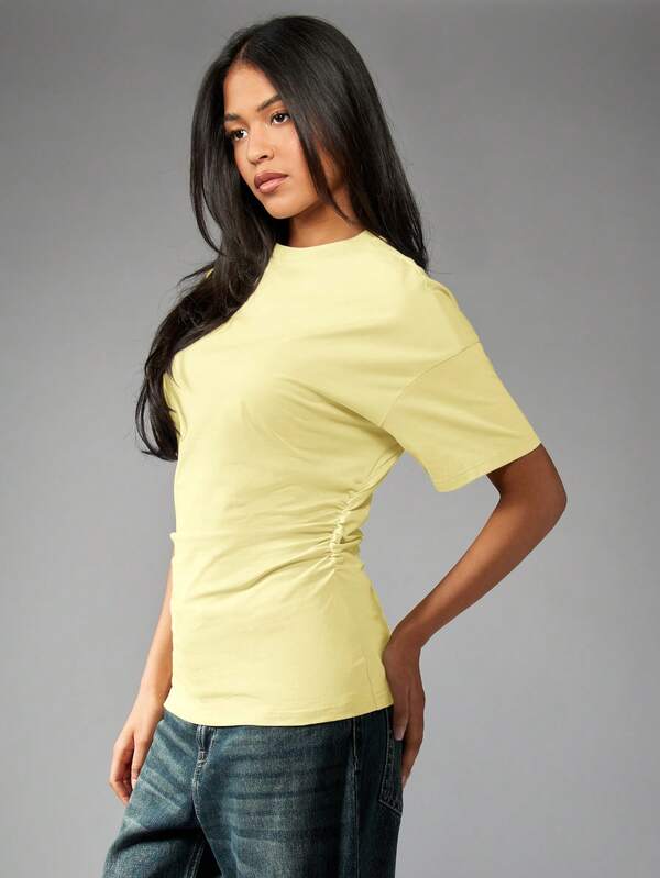Missguided MISSGUIDED Ruched Side Cinched Waist Short Sleeve Fitted T-Shirt