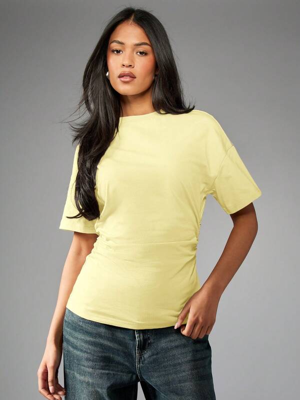missguided MISSGUIDED Ruched Side Cinched Waist Short Sleeve Fitted T-Shirt