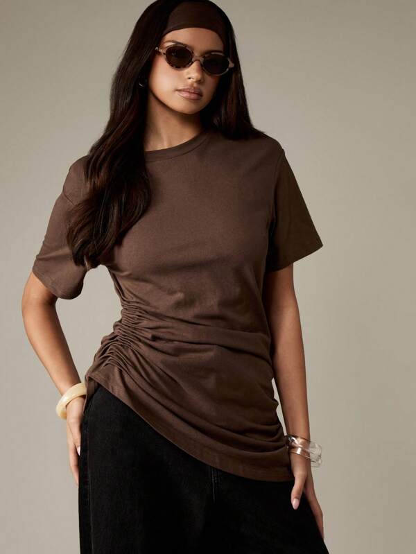 missguided MISSGUIDED Ruched Side Detail T-Shirt With Gathered Waist