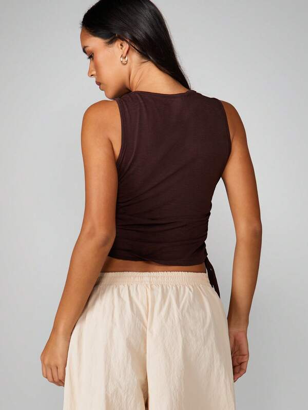 Missguided MISSGUIDED Ruched Side Tank With Drawstring Ties