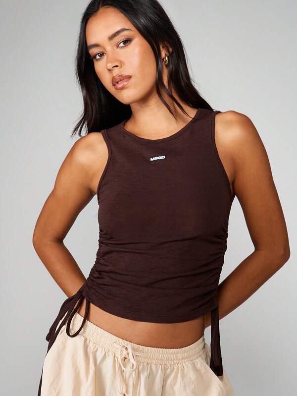 missguided MISSGUIDED Ruched Side Tank With Drawstring Ties