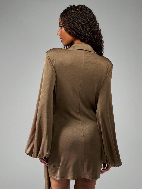 Missguided MISSGUIDED Ruched Side Wrap Button Down Mini Dress