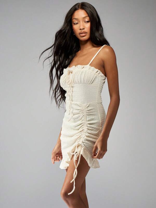 missguided MISSGUIDED Ruched Smocked Bodice Bodycon Mini Dress With Adjustable Drawstring Side Detail