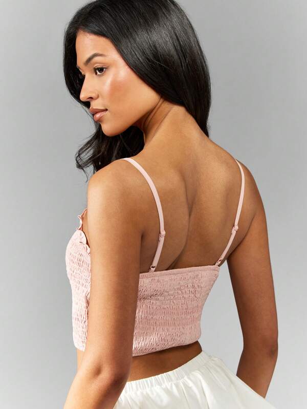 Missguided MISSGUIDED Ruched Smocked Crop Cami Tank Tops & Camis