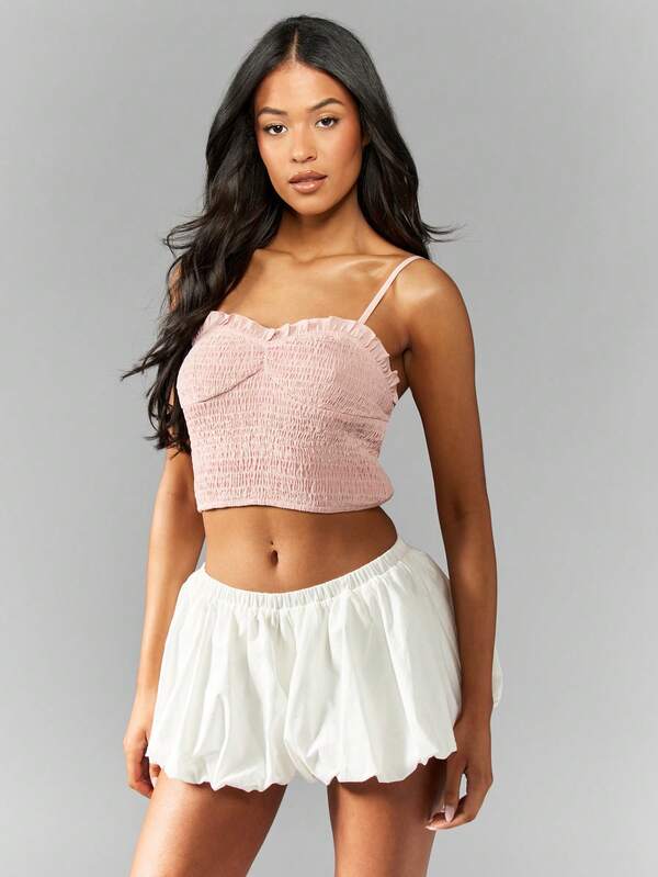 Missguided MISSGUIDED Ruched Smocked Crop Cami Tank Tops & Camis