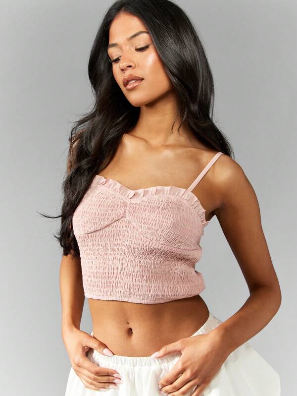 missguided MISSGUIDED Ruched Smocked Crop Cami Tank Tops & Camis